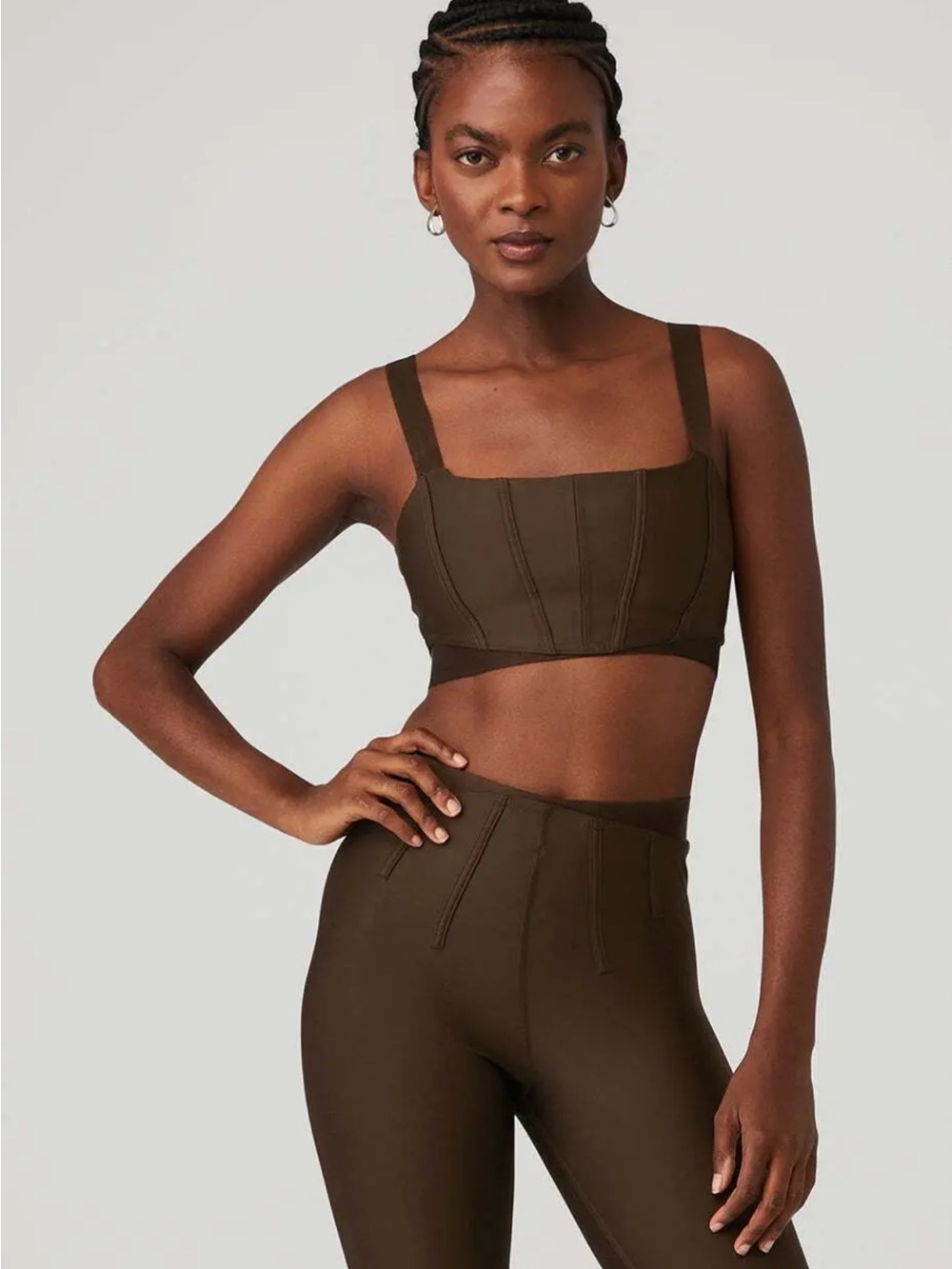 Alo airlift corset bra and leggings in espresso